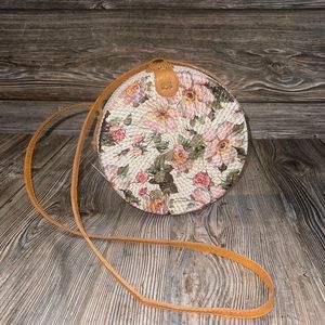 New Straw Studios Circle Rattan Crossbody Bag